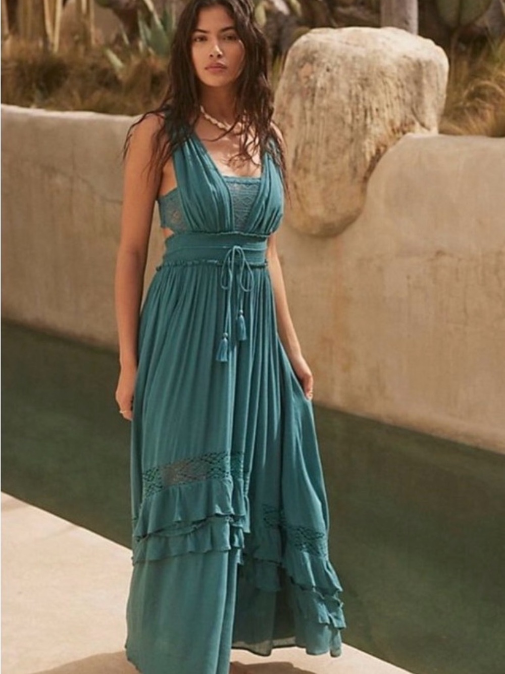 Free People Teal Santa Maria Maxi Dress in Sunken City